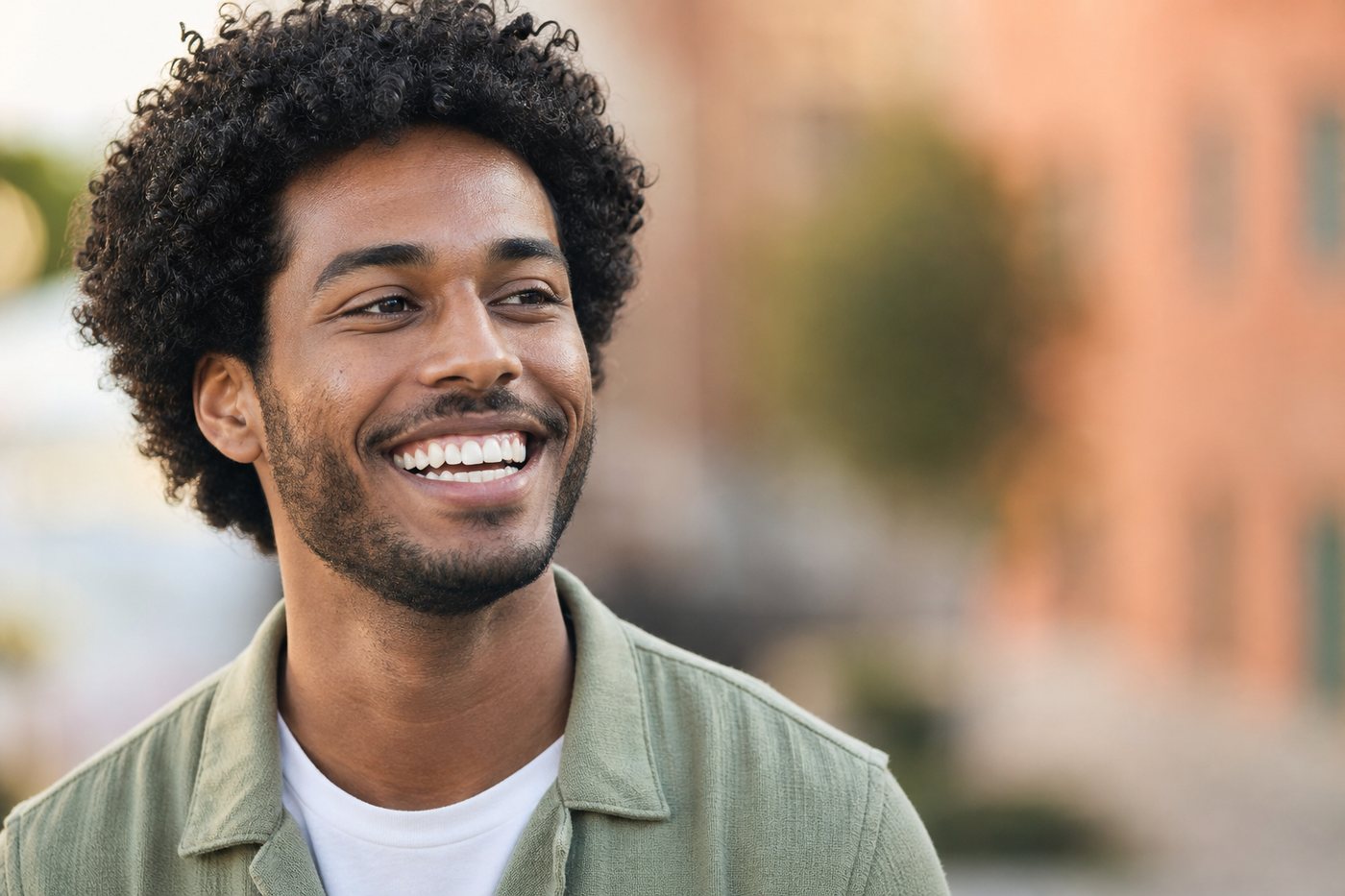 A young man with a confident, healthy smile