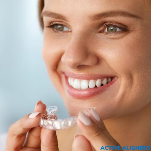 Active Aligners - Girl about to wear them.